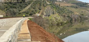 Imagem de obra de estabilização de talude de aterro concluída, na Linha do Douro